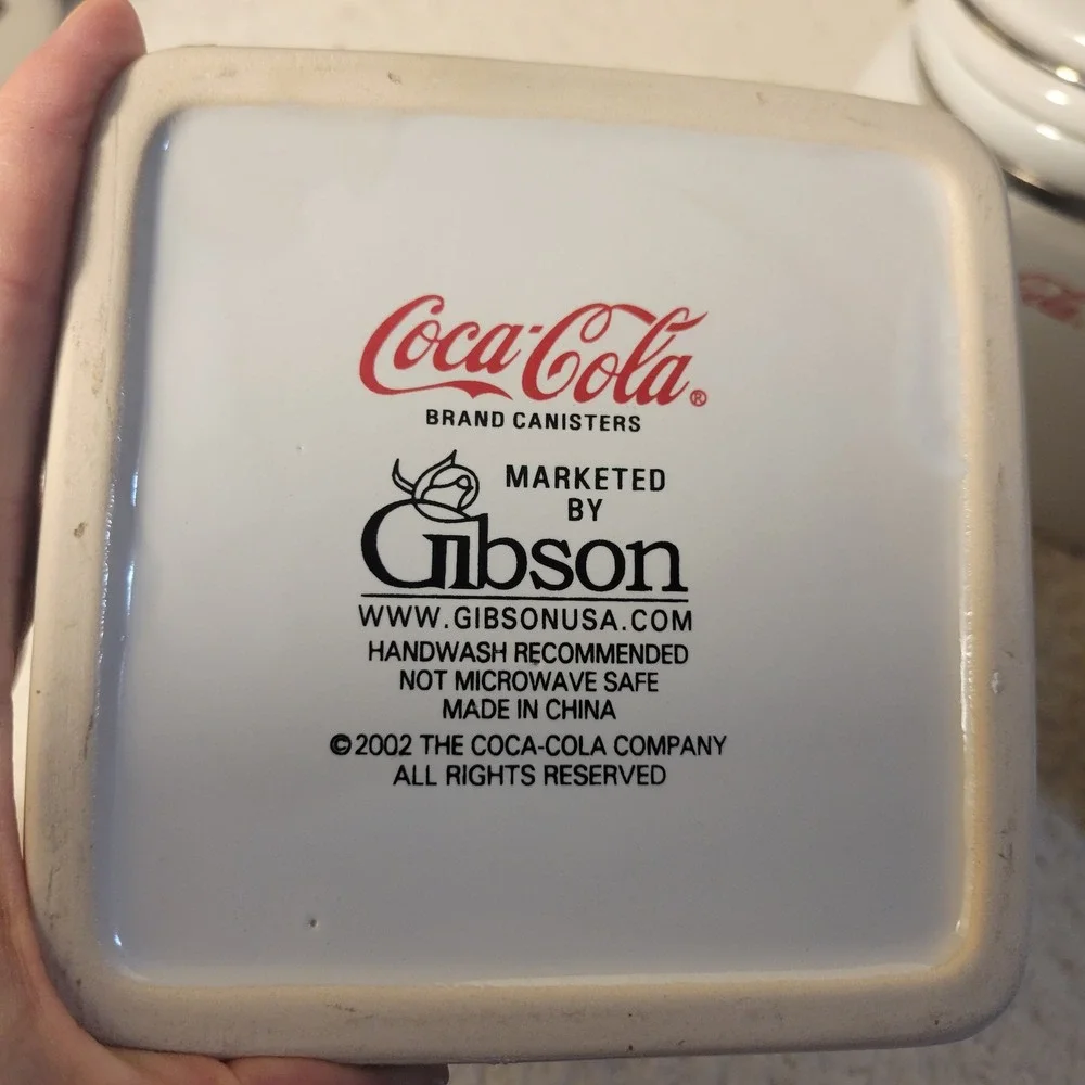 Coca-Cola Gibson Ceramic Canister Set 3pc White‎ Diner Checkered Retro 2002